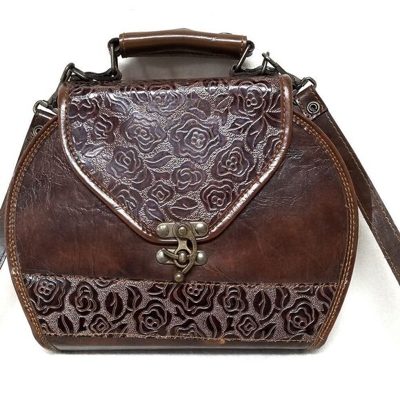 VINTAGE 60s Leather Floral Swing Latch Saddle Bag - Picture 2 of 8